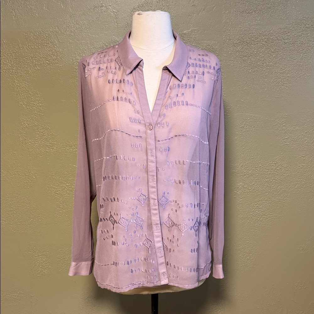 Lavender Embroidered Button-Up Blouse Small